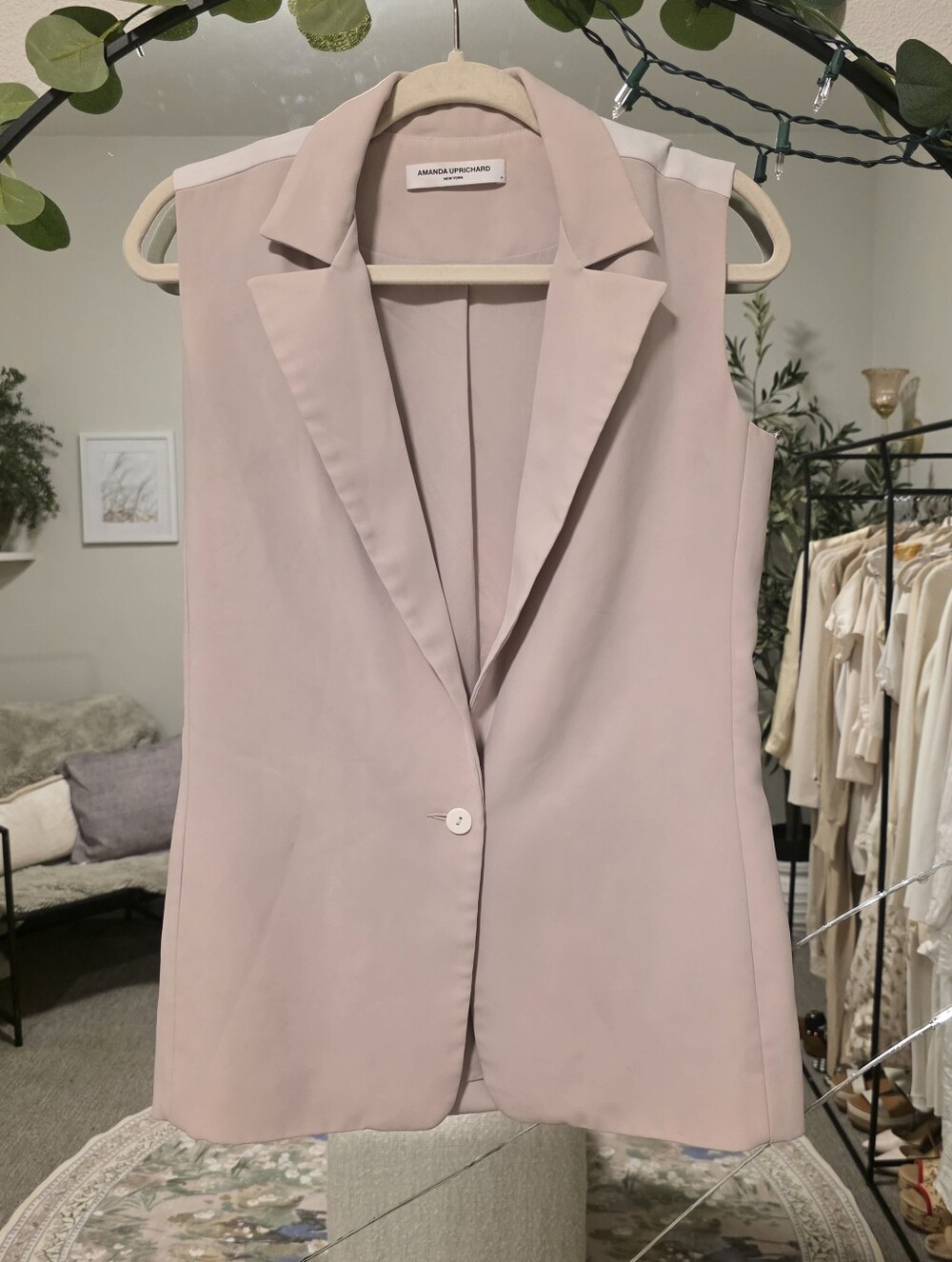Amanda Uprichard Tan/Blush Sleeveless Blazer Vest